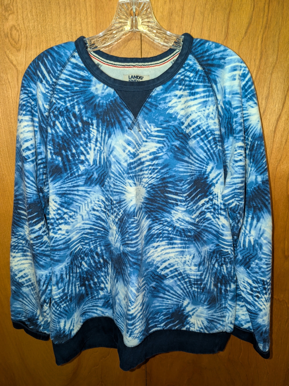 Lands' End Women's Navy and Light Blue Swirl Crewneck Sweatshirt